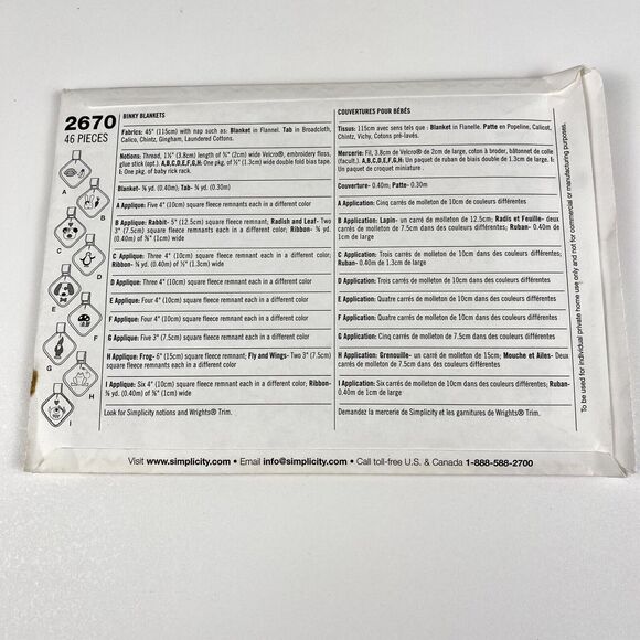 Simplicity 2670 Sewing Pattern Baby Binky Pacifier Blanket 9 Variations UNCUT FF - Picture 7 of 16